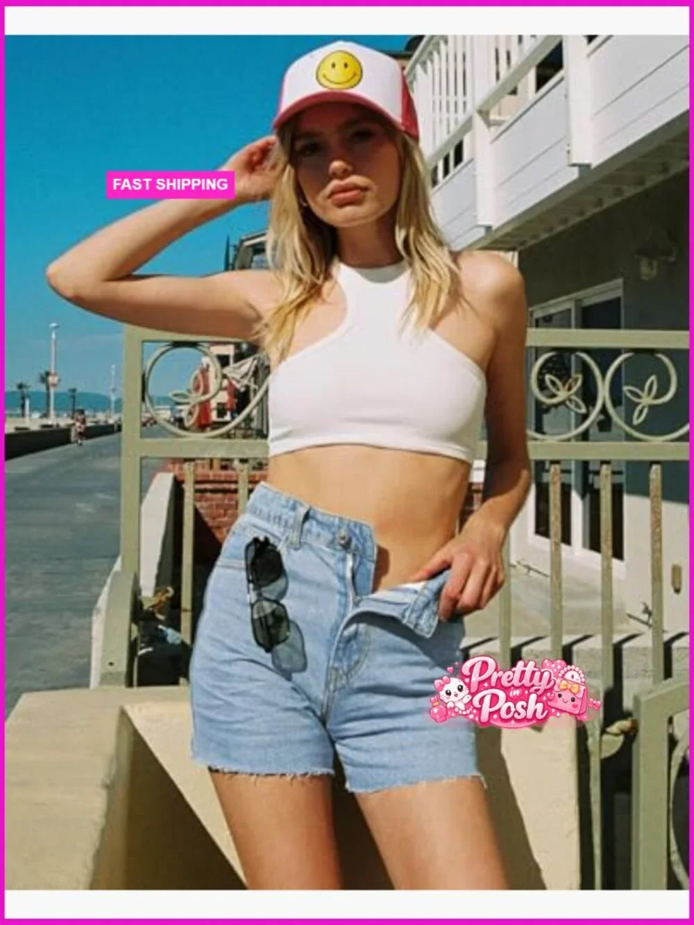 High Waisted Baggy Straight Leg Denim Shorts with Raw Hem